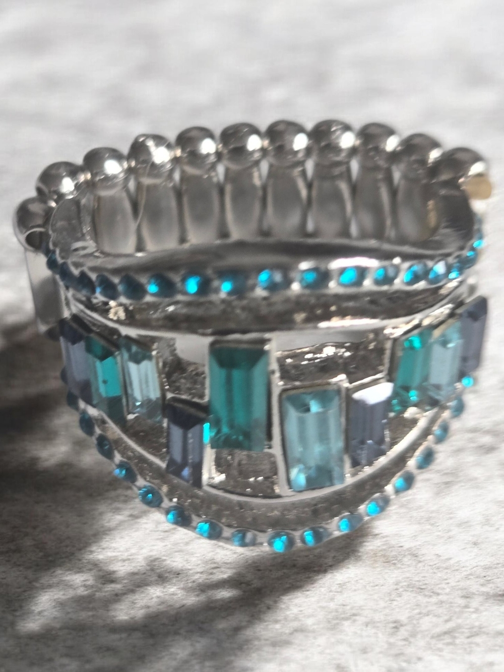 Silver-Tone Blue Crystal Stretch Ring - Women's Fashion Jewelry